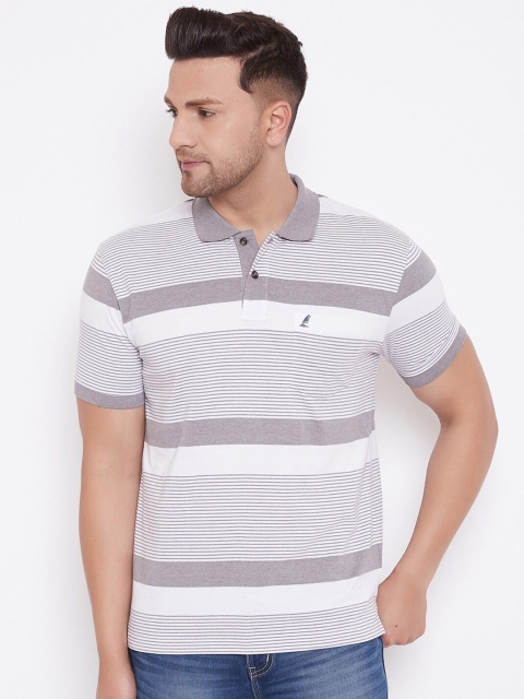 

HARBORNBAY Men Grey Striped Polo Collar T-shirt