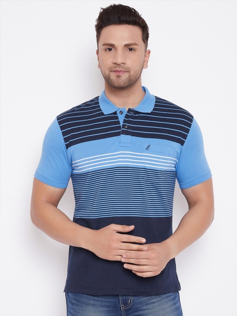 

HARBORNBAY Men Blue Striped Polo Collar T-shirt