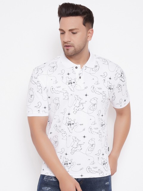 

HARBORNBAY Men White & Black Printed Polo Collar T-shirt