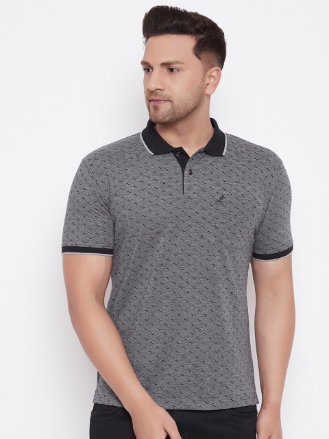 

HARBORNBAY Men Black Jacquard Polo Collar Pure Cotton T-shirt