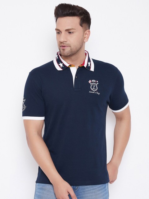 

HARBORNBAY Men Navy Blue & White Polo Collar T-shirt