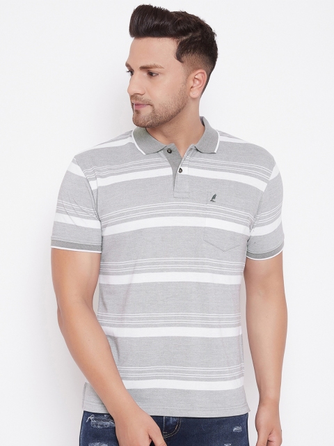 

HARBORNBAY Men Grey Striped Polo Collar T-shirt