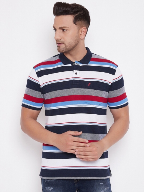 

HARBORNBAY Men Multicoloured Striped Polo Collar Cotton Pure Cotton T-shirt, Multi