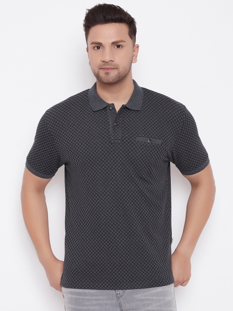 

HARBORNBAY Men Charcoal Checked Polo Collar T-shirt