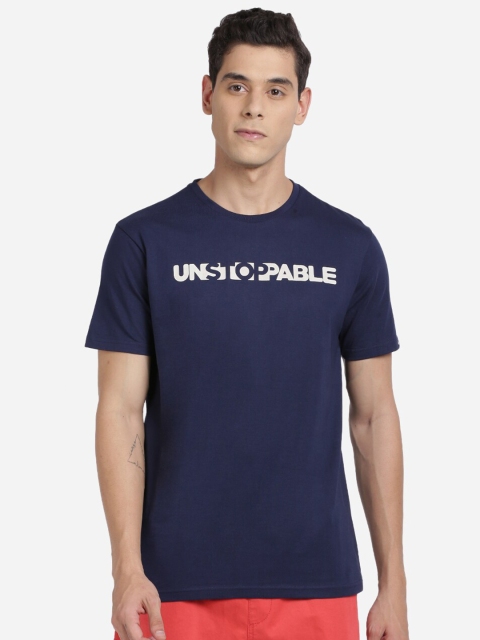 

Breakbounce Men Navy Blue Typography Printed Slim Fit T-shirt