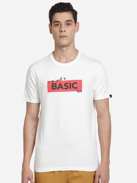 

Breakbounce Men White Typography Printed Slim Fit T-shirt