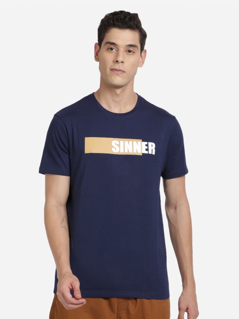 

Breakbounce Men Navy Blue Typography Printed Slim Fit T-shirt