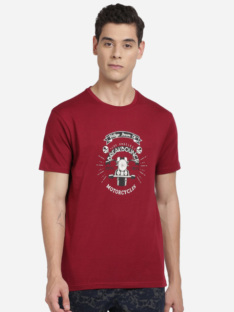 

Breakbounce Men Red Biker Printed Slim Fit T-shirt