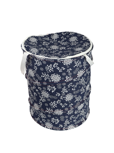 

OddCroft Navy Blue & White Printed Foldable Laundry Basket