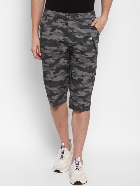

SAPPER Men Olive Green & Grey Camouflage Printed Slim Fit Shorts