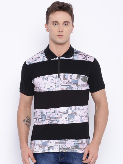 

Voi Jeans Black Striped & Printed Polo T-shirt