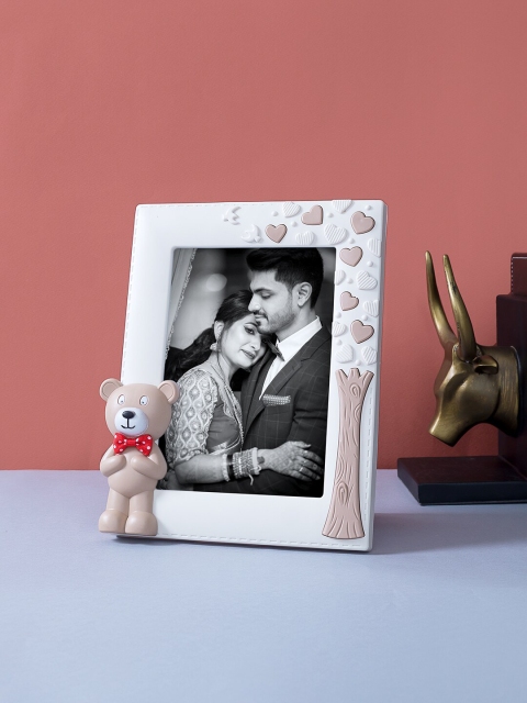 

Golden Peacock Cream-Coloured & Brown Teddy Bear Embossed Table Photo Frame