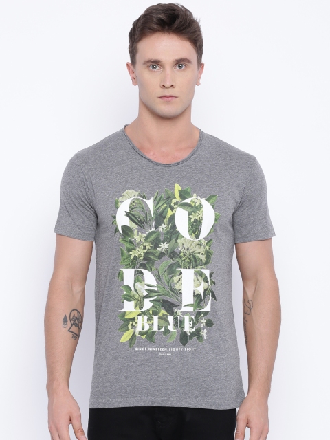 

Voi Jeans Men Grey Melange Printed T-shirt