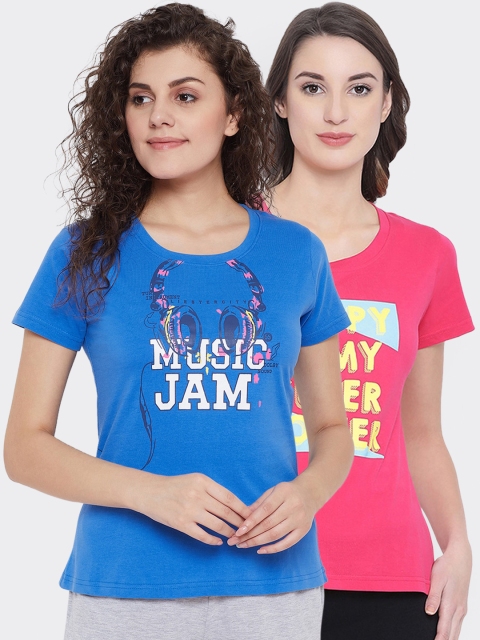 

Clovia Women Pack Of 2 Graphic Printed Cotton Lounge T-Shirts, Pink