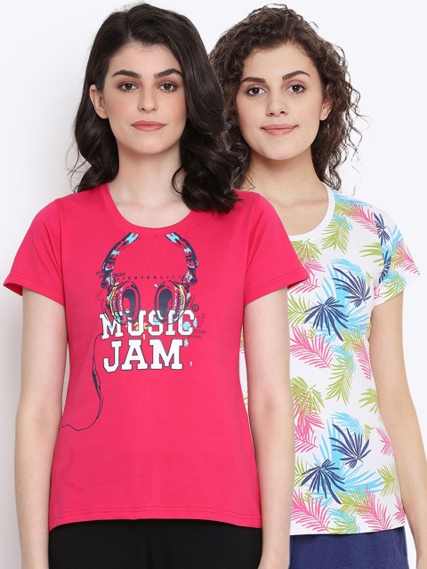 

Clovia Women Pack Of 2 Graphic Printed Cotton Lounge T-Shirts, White