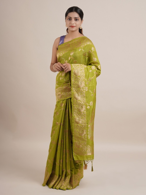 

Pothys Olive Green & Gold-Toned Floral Jute Silk Saree