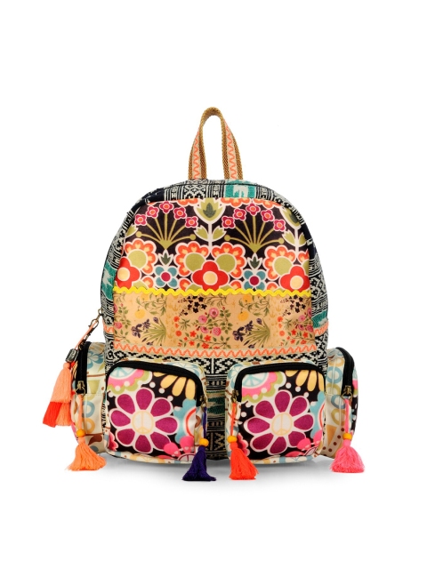 

The House of Tara Women Black & Yellow Embellished Backpack