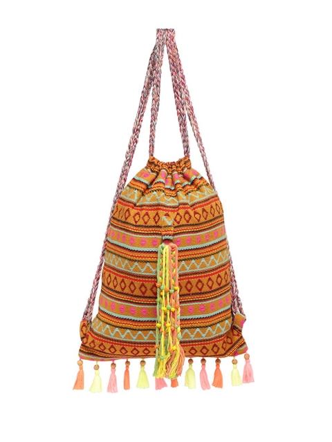 

The House of Tara Women Mustard & Maroon Embellished Backpack