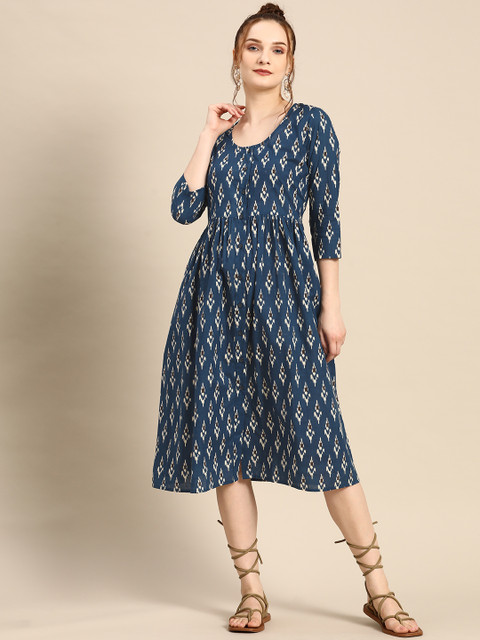 

MABISH by Sonal Jain Navy Blue & Off White Cotton A-Line Midi Dress