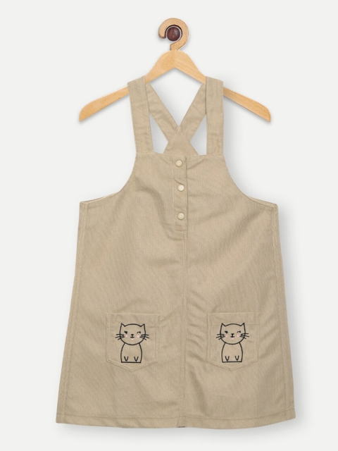 

GOJI Girls Beige Pocket Detailed Pinafore Dress