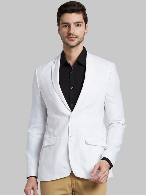 

Parx Men White Solid Single-Breasted Linen Formal Blazer