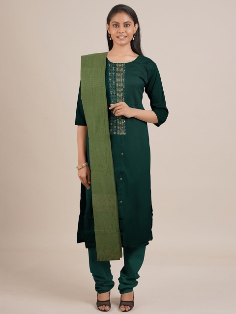 

Pothys Green Embroidered Unstitched Dress Material