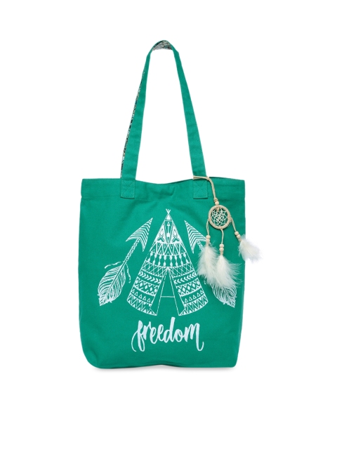 

The House of Tara Teal and White Canvas Tribal Motif Printed Shopper Tote Bag