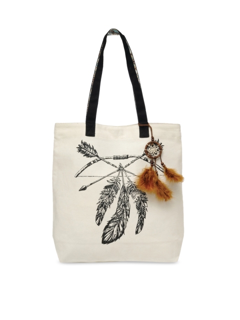 

The House of Tara Off White and Black Canvas Ethnic Motifs Printed Shopper Tote Bag
