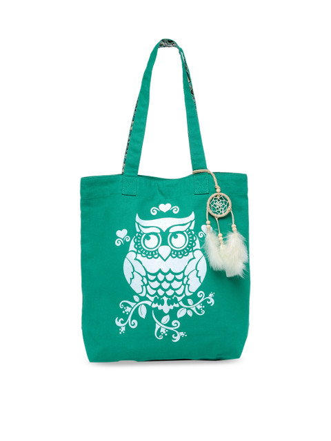 

The House of Tara Teal and White Canvas Bird Motif Printed Shopper Tote Bag