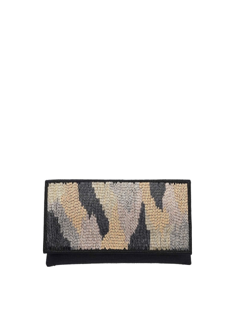 

Mochi Black & Gold-Toned Embellished Envelope Clutch