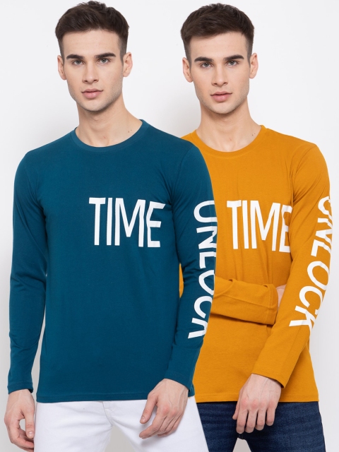 

KAY DEE Men Pack of 2 Multicoloured Typography Printed Slim Fit T-shirt, Multi