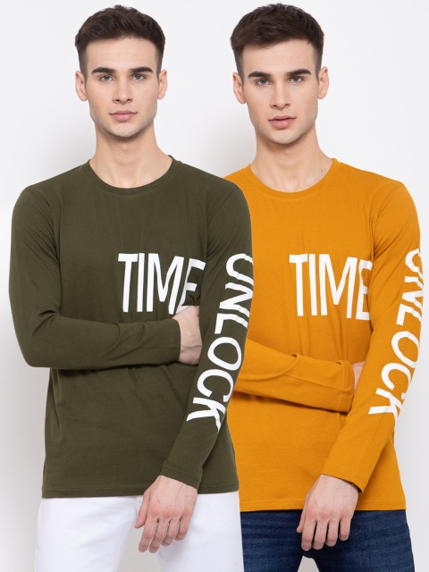 

KAY DEE Men Pack of 2 Multicoloured Typography Printed Slim Fit T-shirt, Multi
