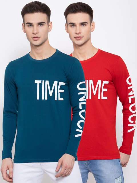 

KAY DEE Men Pack of 2 Multicoloured Typography Printed Slim Fit T-shirt, Multi