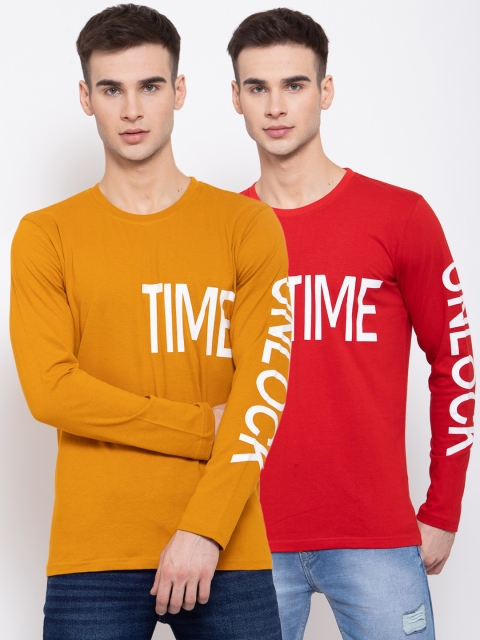 

KAY DEE Men Pack of 2 Multicoloured Typography Printed Slim Fit T-shirt, Multi
