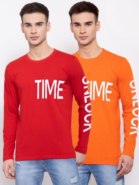 

KAY DEE Men Pack of 2 Multicoloured Typography Printed Slim Fit T-shirt, Multi