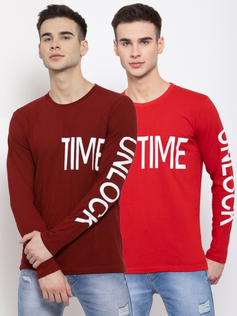 

KAY DEE Men Pack of 2 Multicoloured Typography Printed Slim Fit T-shirt, Multi
