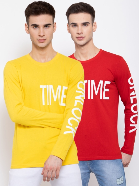 

KAY DEE Men Pack of 2 Multicoloured Typography Printed Slim Fit T-shirt, Multi