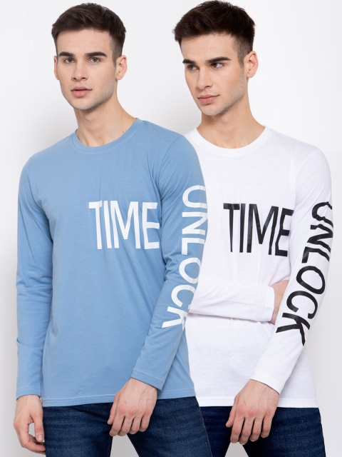 

KAY DEE Men Pack of 2 Multicoloured Typography Printed Slim Fit T-shirt, Multi