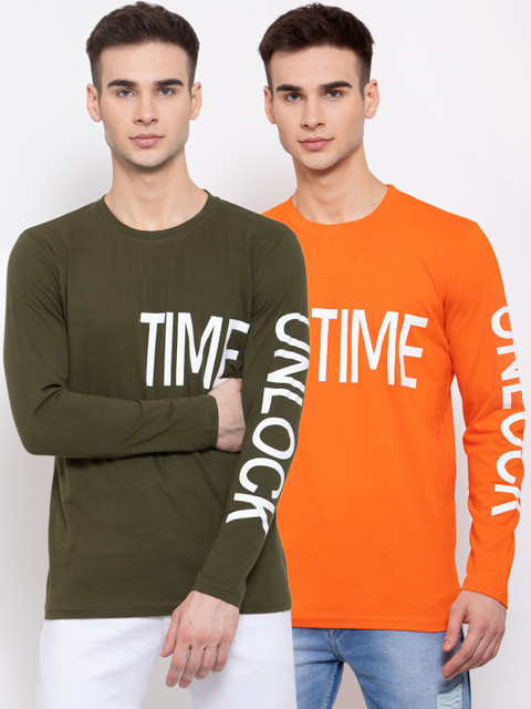 

KAY DEE Men Pack of 2 Multicoloured Typography Printed Slim Fit T-shirt, Multi
