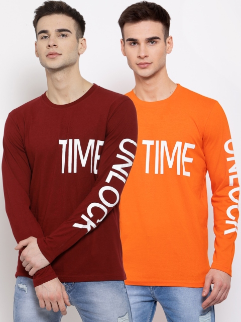 

KAY DEE Men Pack of 2 Multicoloured Typography Printed Slim Fit T-shirt, Multi