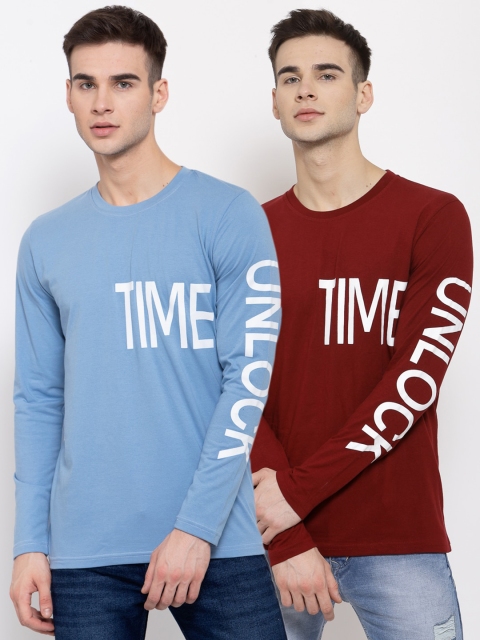 

KAY DEE Men Pack of 2 Multicoloured Typography Printed Slim Fit T-shirt, Multi