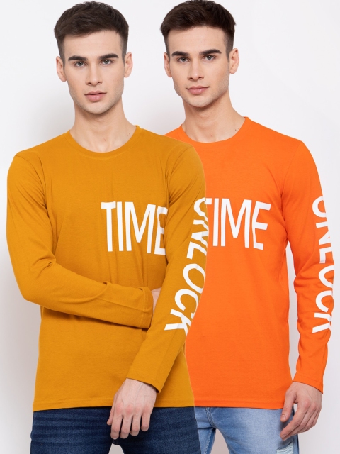 

KAY DEE Men Pack of 2 Multicoloured Typography Printed Slim Fit T-shirt, Multi