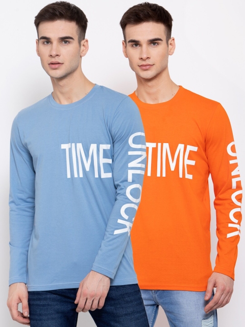 

KAY DEE Men Pack of 2 Multicoloured Typography Printed Slim Fit T-shirt, Multi