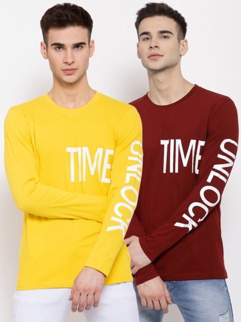 

KAY DEE Men Pack of 2 Multicoloured Typography Printed Slim Fit T-shirt, Multi