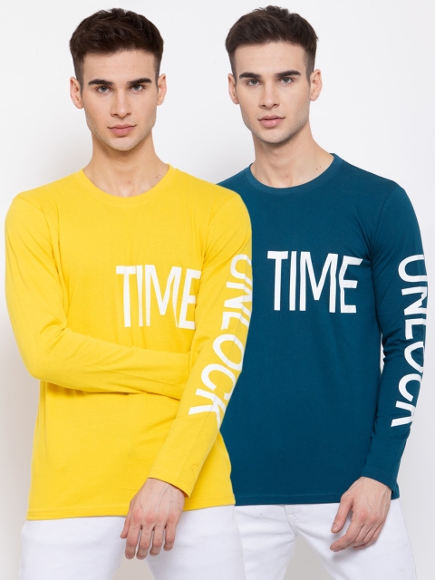 

KAY DEE Men Pack of 2 Multicoloured Typography Printed Slim Fit T-shirt, Multi