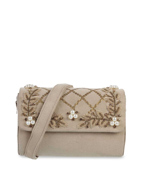 

Mochi Beige & Gold-Toned Embellished Sling Bag