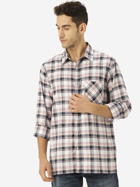 

STROP Men White Checked Casual Shirt