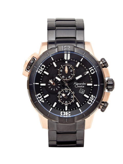 

Alexandre Christie Men Black Dial & Black Stainless Steel Textured Straps Analogue Watch