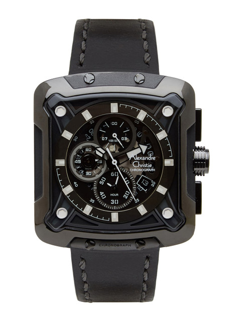 

Alexandre Christie Men Black Solid Dial & Black Leather Textured Straps Analogue Watch