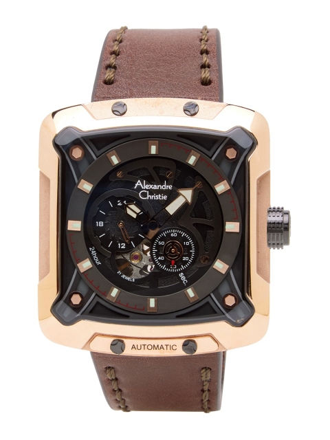 

Alexandre Christie Men Black Dial & Brown Leather Straps Automatic Motion Powered Watch